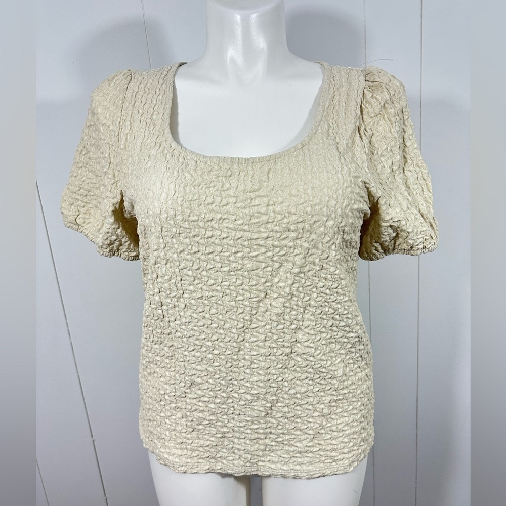 NWT Maurices Top Womens Sz Large Ivory Stretchy Casual Career Shirt Short Sleev